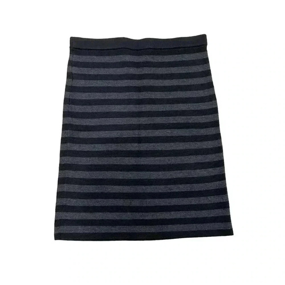 Ann Taylor Black Gray Striped Knit Skirt Medium Merino Wool Acrylic Office - Picture 1 of 7